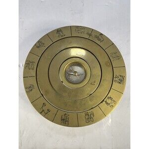 6" Brass Compass with Zodiac Signs - Antique Finish Decorative Nautical Piece